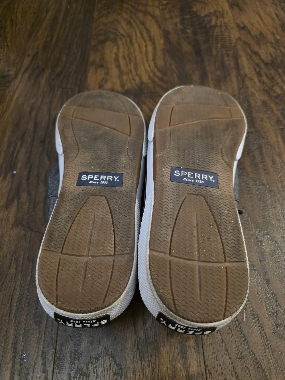 Sperry Gray Canvas Boat Shoes with Black Laces